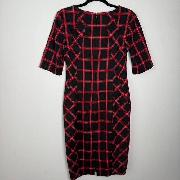 Trina Turk Dress Chiyah Plaid Holiday Shift Dress Sweetheart Neck Size 6 - Picture 7 of 10
